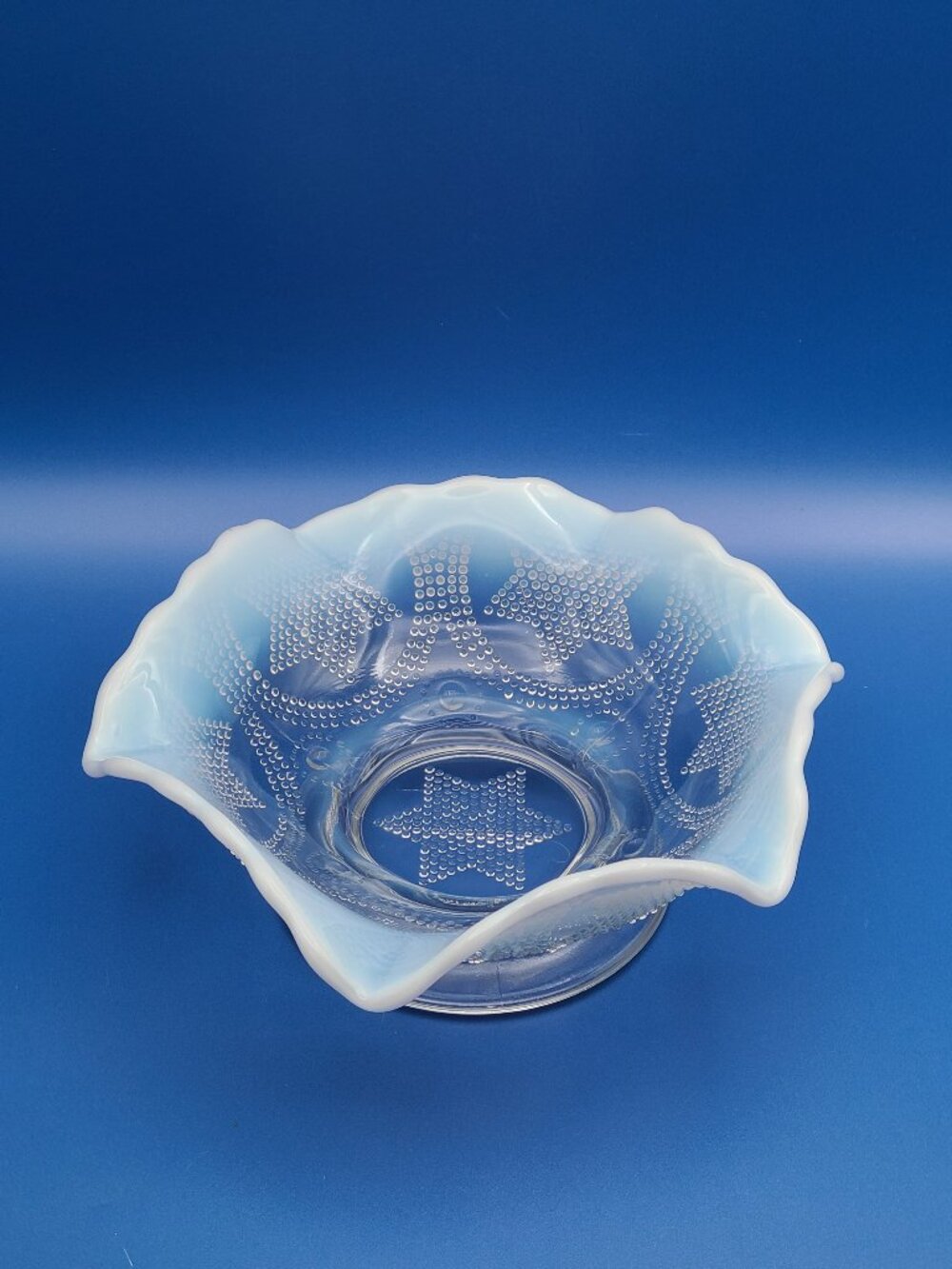 Fenton Beaded Star & Swag Antique EAPG Clear Opalescent Ruffled Bowl